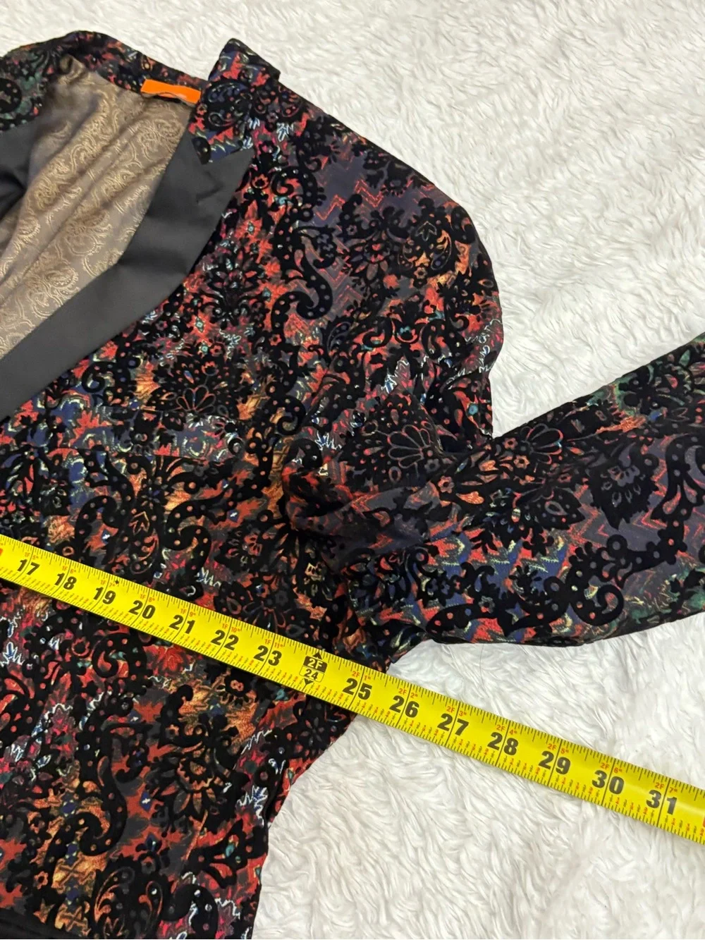 TALLIA Black Velvet Floral Print Peak lapels felt undercollar Sport Coat 50R